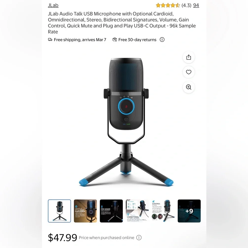Jlab Talk USB Microphone - Black NIB